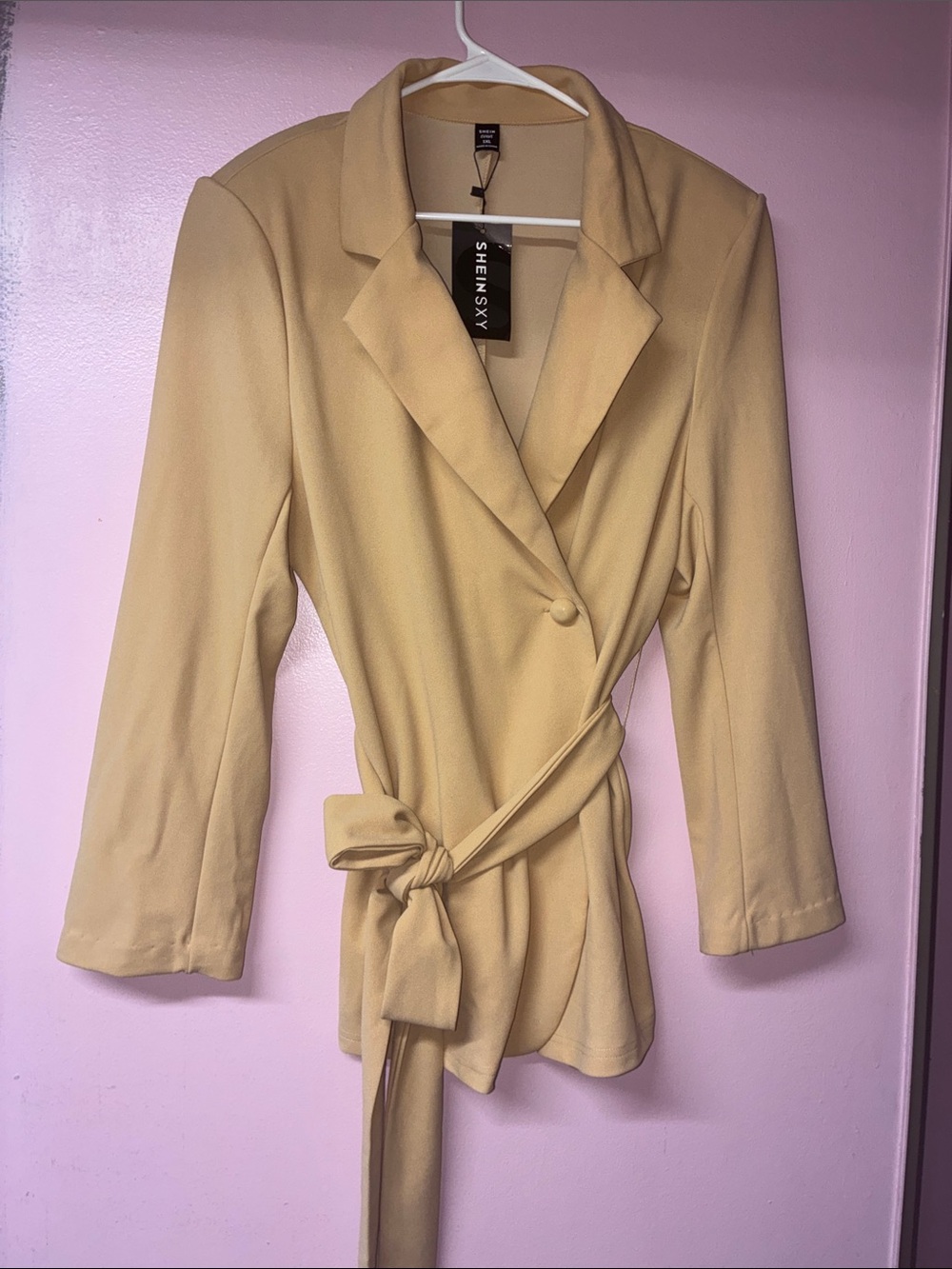 SHEIN tan Tie-Waist Blazer Jacket